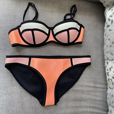 #ad Triangl Neoprene Colorblock Swimsuit Swim Wear Bandeau Underwire Bikini Small $29.00