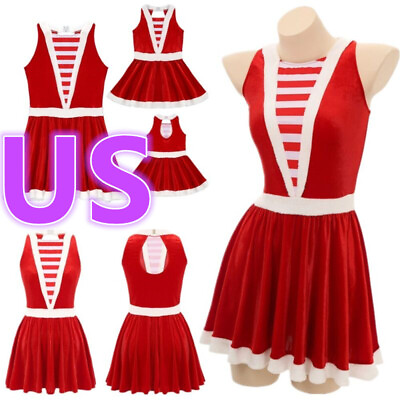 #ad US Women Christmas Dress Santa Velvet Sleeveless Striped A Line Dress Xmas Party $7.17