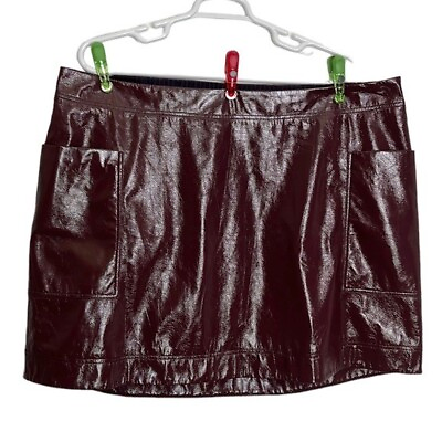 #ad Anthropologie Maeve Faux Leather Skirt Women#x27;s Plus 24W Wine Lined Back Zip New $45.00