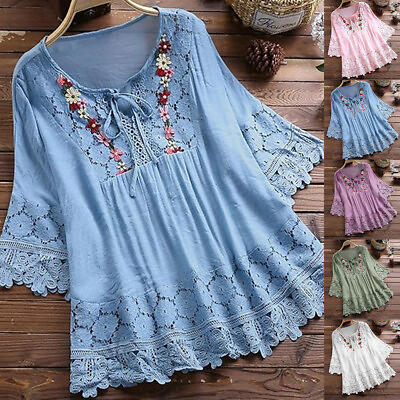 #ad #ad Plus Size Womens Lace Floral Tunic Tops Ladies Casual Baggy T Shirt Blouse Shirt $21.99