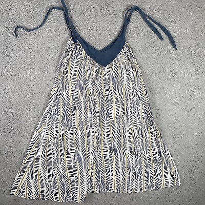 Forever Dress Womens Medium White Blue Sundress Tie Casual Feather Ladies $7.99