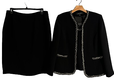 #ad Kasper Three Piece Skirt Suit Size 16 Black Multi Jacket blouse Skirt Women Sui $47.99