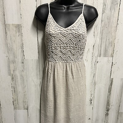 #ad #ad Poetry Lace Dress Maxi Small Cream Natural Beige Eyelet Neutral Halter Crochet $14.99