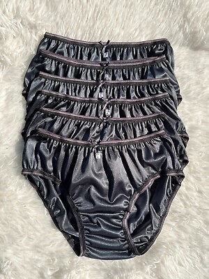 #ad 6 Black Gray Bikini Panties Underwear Woman Light Nylon Soft Silky Hip 34quot; 38quot; L $33.00