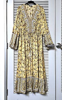 #ad mustard green floral draw string w long maxi dress 2XL $31.50