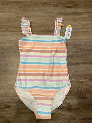 Girls#x27; Striped Summer Sweetheart One Piece Swimsuit Cat amp; Jack UPF 50 XL 14 $7.65