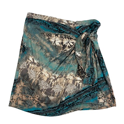 #ad Sandwich Mini Skirt Women#x27;s L Multi Viscose Casual Comfort Waist Wrap Drawstring $20.00