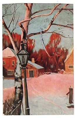 #ad Postcard In Far North Snow Scene Fall Colors Lamppost House Barn 1906 Antique $4.85