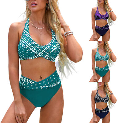 Womens Bikini Set High Waist Swimwear Push Up Swimsuit Halter Neck Beachwear $16.62