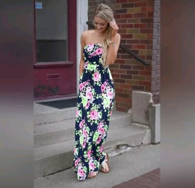 #ad Boutique Womens Halter Maxi Dress Floral Pink And Blue Size Small NWT $23.03
