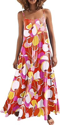 #ad LOGENE Women#x27;s Summer Casual Loose Dress Spaghetti Strap Beach Cover Up Long Cam $90.83