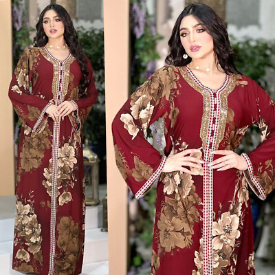 #ad Dubai Turkish Kaftan Robe Muslim Women Long Sleeve Maxi Dress Abaya Islamic Gown $53.53