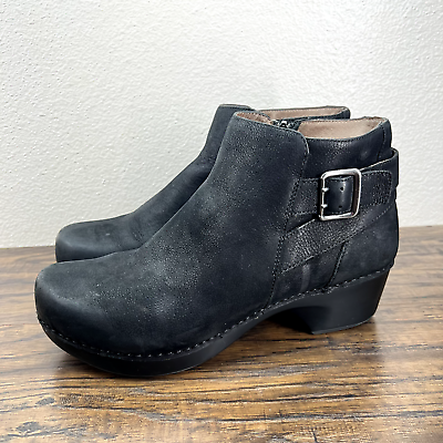 Dansko Womens Boots Size 39 US 9 Tate Black Nubuck Zip Comfort Clog Booties $39.88