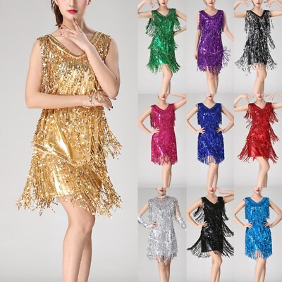Ladies Latin Dance Dress Sleeveless Party Dresses Women Loose Stage V Neck $37.38