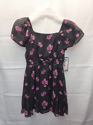 #ad Trixxi girl Girls Black floral Short Sleeve Dress Choose your size $21.59