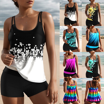 #ad #ad Womens Printed Padded Tankini Set Summer Beachwear Swimsuit Swimwear Costume Set $25.93