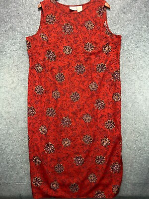 Vtg HALMODE Plus Maxi Tank Dress Womens 18W Red Floral Sleeveless Casual Ladies $18.44
