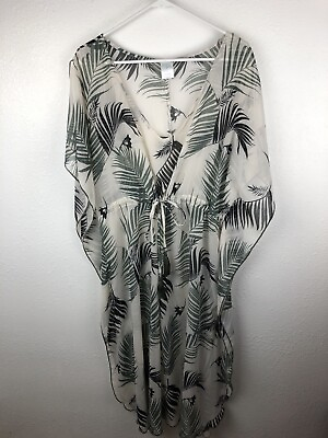 #ad Kona Sol Womens Swimsuit Cover Up SZL Long Sheer Black Green Palm Leaves A26 $17.59