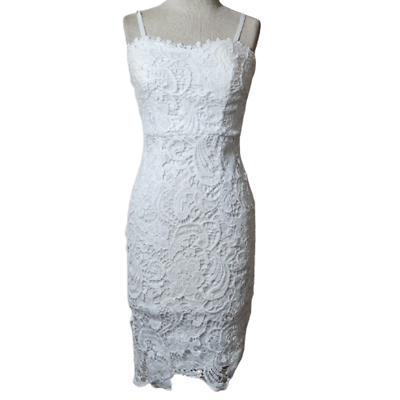 #ad White Lace Bodycon Cocktail Dress Size Small $18.75