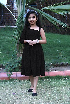 #ad Black Color One Shoulder Western Style Knee Dress Sleeveless Girls Calf Length $23.99