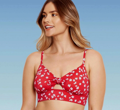 #ad Beach Betty Womens Bikini Top Swim Bathing Suit M 6 8 Floral Red White Tie NWT $10.75