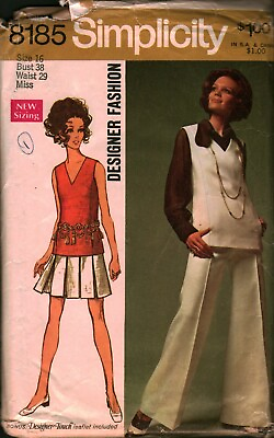 8185 Vintage Simplicity Sewing Pattern Misses Tunic Skirt Pants Blouse Designer $8.49