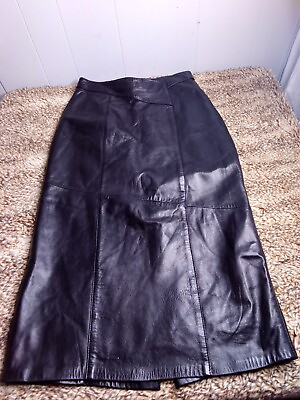 #ad Vtg Continental Leather Fashion Long Black Soft Leather Skirt Lined Womens Sz 30 $43.99