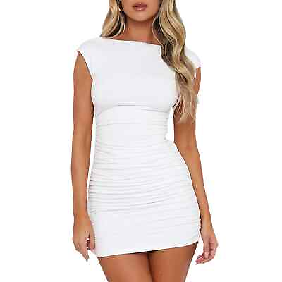 White Bodycon Mini Dress Sexy Open Back Club Party Women#x27;s Size Medium $19.99