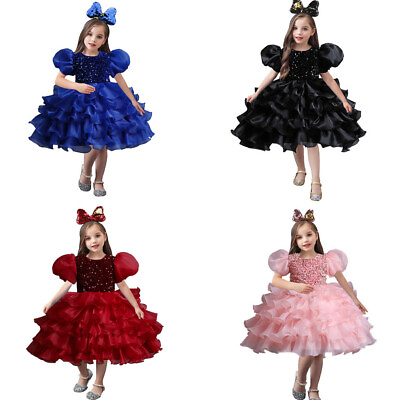 Little Girls Birthday Dress Costume Ball Party Dress up with Big Bow Headband $19.98