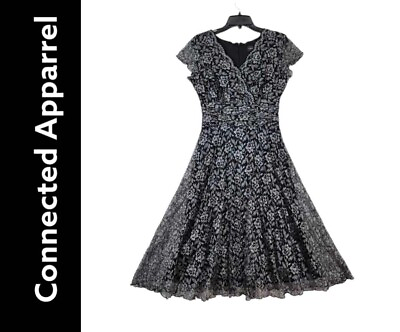 Connected Apparel Black Gray Dress Size 10 Women Mini Sleeves Fit amp; Flare Vneck $27.75