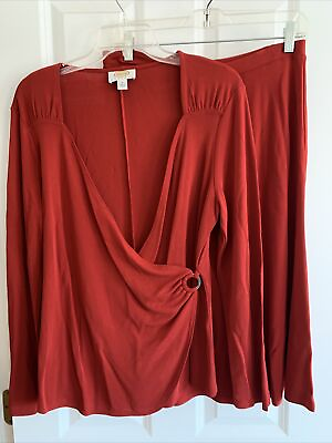 #ad Talbots Skirt Suit Petite Size 12 Red $15.00