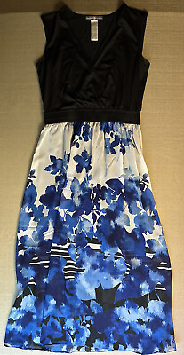 #ad Avon Signature Collection Women’s Large L Blue Black Floral Maxi Dress Long $24.94