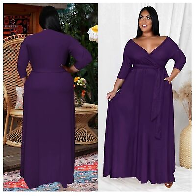 #ad Women’s Plus Size Dress 3 4 Sleeve V Neck Printing Maxi Purple Casual Purple. $29.00