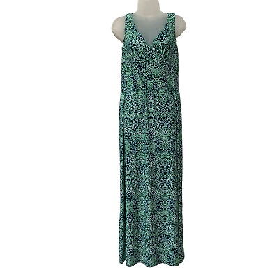 #ad CHAPS Sleeveless Maxi Dress Size Small Blue Green Paisley V Neck Empire Waist $22.95