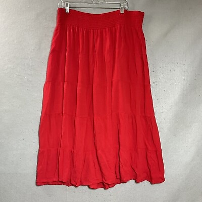 #ad #ad Boho Skirt Women Plus 2X Red Tiered Pull On Maxi Flowy Gauzy Prairie Ladies $29.97