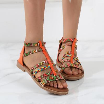 Women Flat Hollow Out Strappy Gladiator Sandals Boho Shoes Beach Holiday Summer $30.99