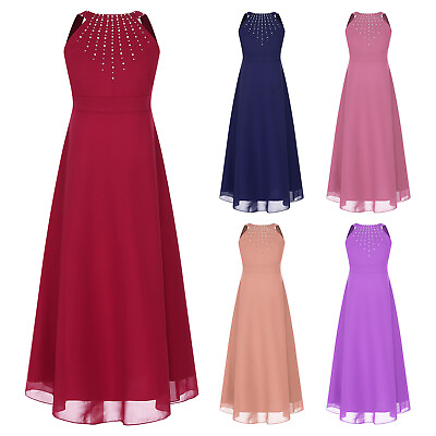 #ad Kids Girls Maxi Flower Dress Sleeveless Gown High Waist Teen Decorations Flowy $18.39