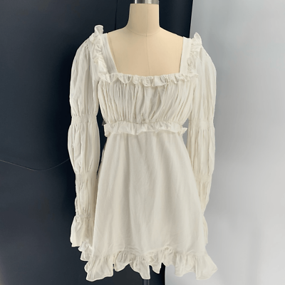 #ad STUCK ON STUPID solid white boho dress cotton bell sleeve peasant romantic S $55.00
