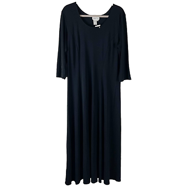 Coldwater Creek Dress Womens XL Black Matte Jersey Maxi 3 4 Sleeve NWT $49.00