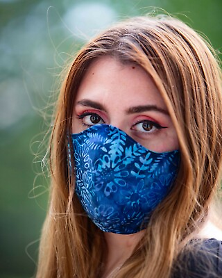 Womens Face Mask Washable Reversible Handmade Tie Dye Blue Aqua $12.00