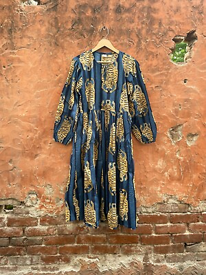 #ad Indian Tiger Print Cotton Women Maxi Dresses Hippie Wrap Summer Vintage Dress $49.99