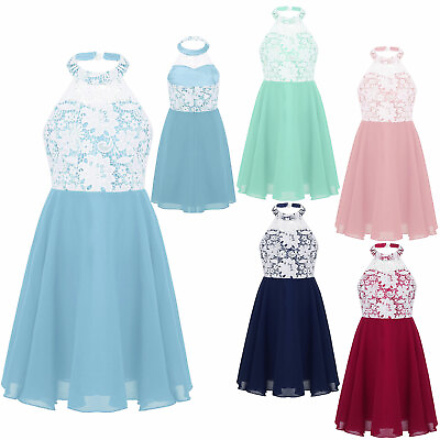 #ad Kid#x27;s Girl#x27;s Hollow Floral Lace Crochet Chiffon Dress Backless Fully Lined Dress $9.94