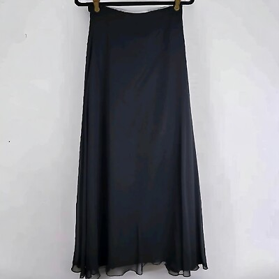 Vintage 90s Womens Black Chiffon Maxi Skirt Long Lined Size 8 Cachet $29.99