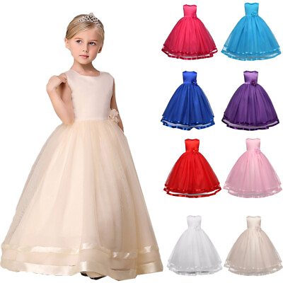 #ad Flower Kids Girls Long Maxi Party Dress Bridesmaid Wedding Princess Gown Formal $22.75