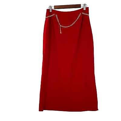 #ad #ad Sag Harbor 10 Red Pencil Skirt Gold Chain Belt Lined Slit Midi Office Holiday $33.97