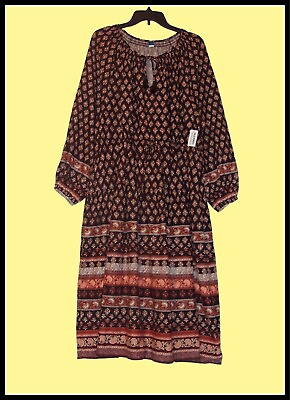 #ad NWT OLD NAVY XL 14 16 Brown Midi Boho Dress $14.00