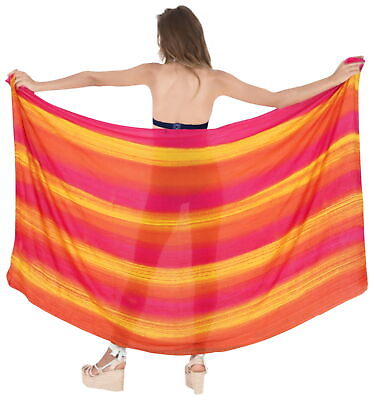 #ad LA LEELA Women#x27;s Sarong Bikini Cover Ups Summer Beach Wrap 78quot;x43quot; Gold H943 $23.31