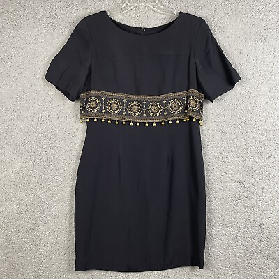 Carole Little Dress Black Gold Embroidering Gold Beads Womens Size 12 $24.99