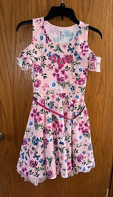 #ad Beautees Colorful Floral Dress Girls Size 14 w necklace amp; Belt ExCellEnT $21.99