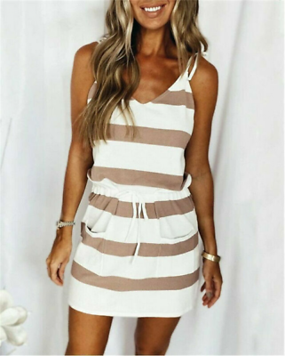 #ad Women Summer Cami Sundress Plus Size Ladies Holiday Beach Mini Dress Sleeveless $45.89